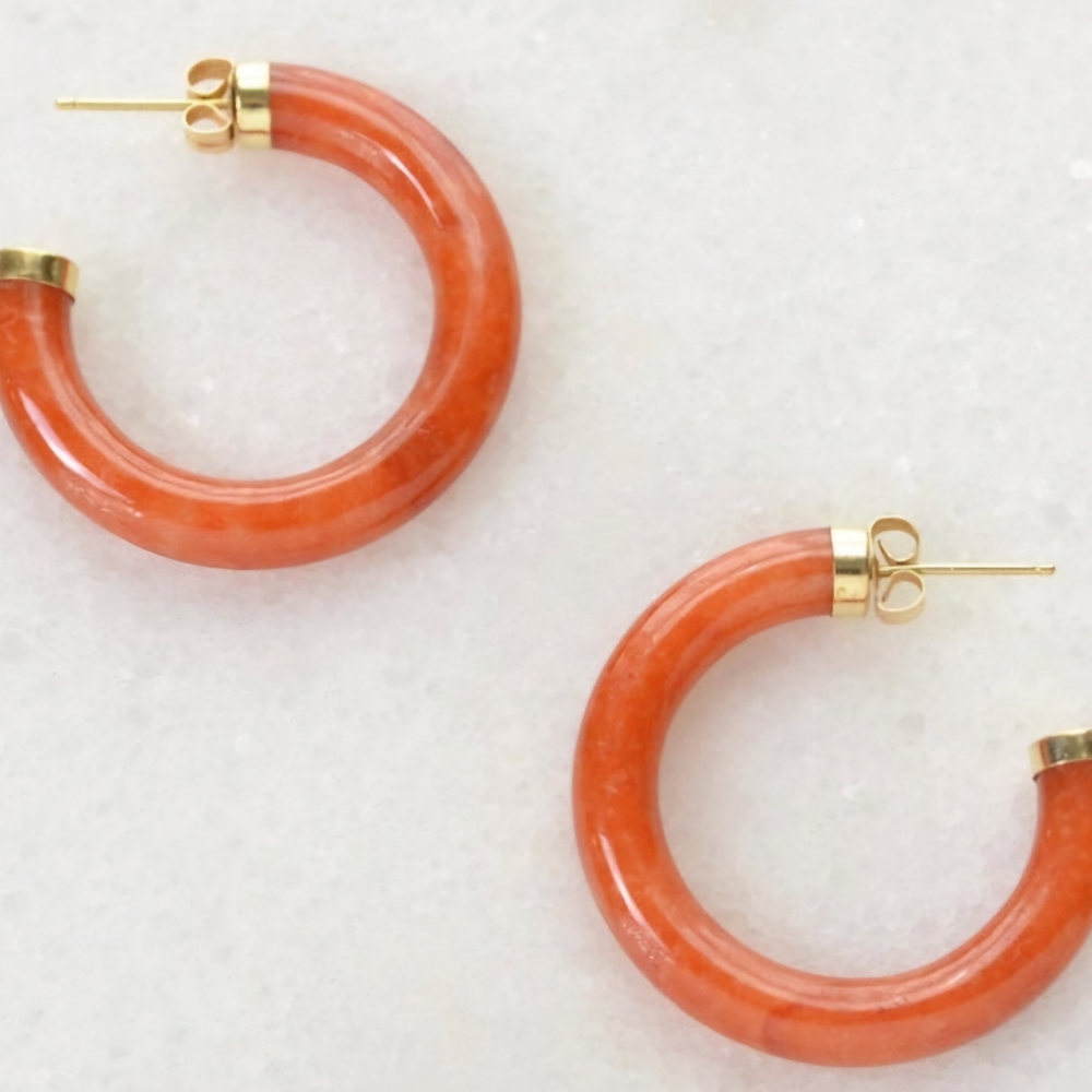 Vintage Red Jade and 14k Yellow Gold Earrings